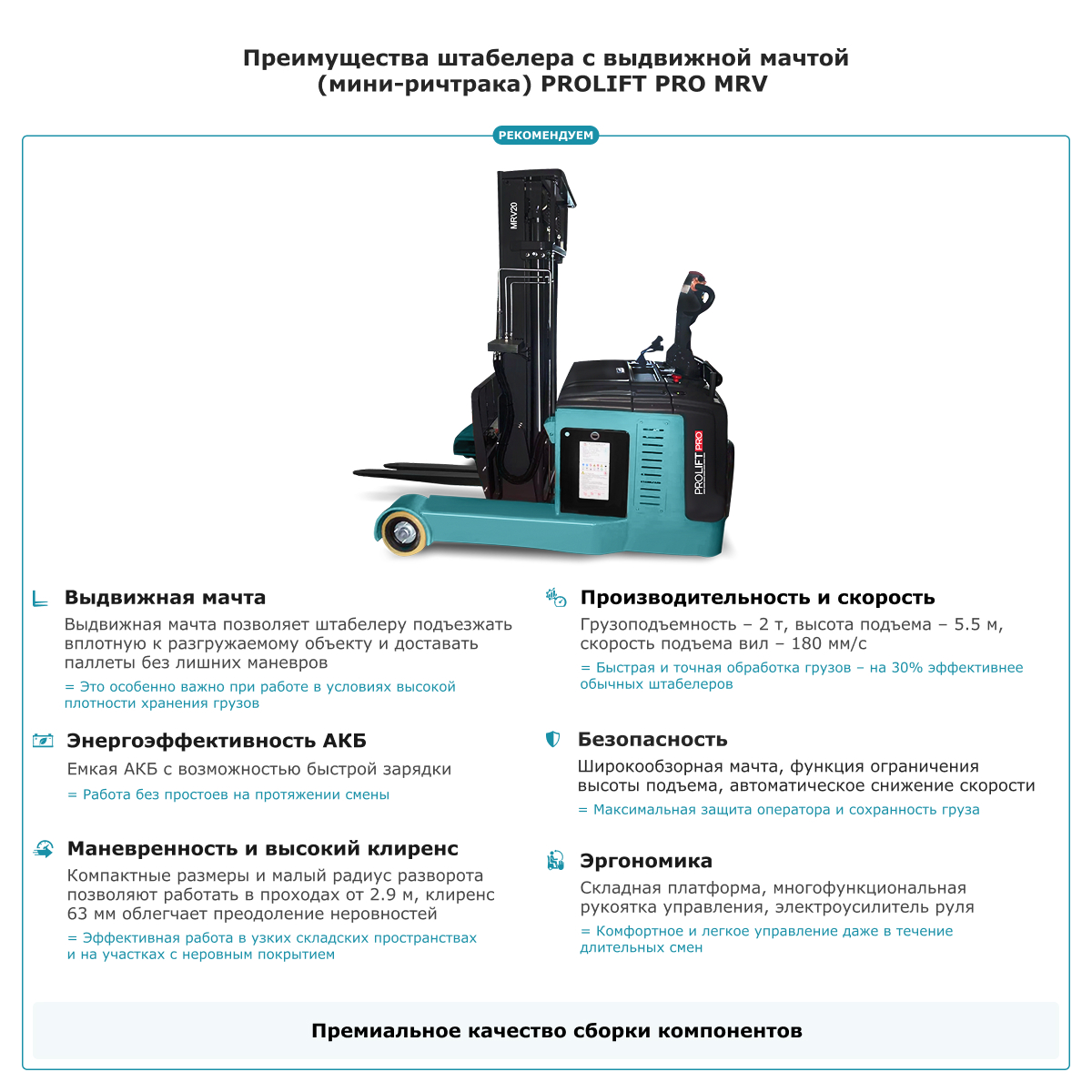 Штабелер с выдвижной мачтой (мини-ричтрак) PROLIFT PRO MRV 2055